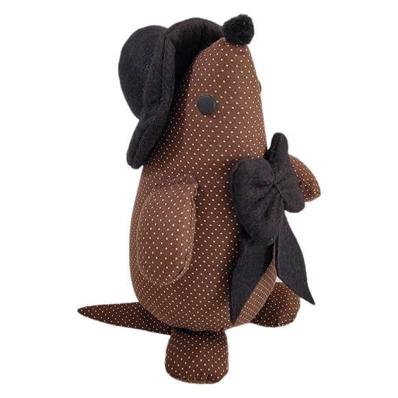 unbranded Other - Whimsical Fabric Brown and White Poka Dot Country Mouse Black Felt Hat and Tie